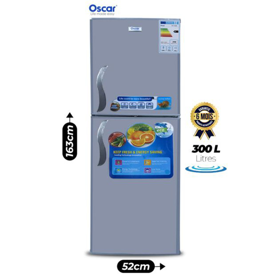 OSCAR Double-Door Refrigerator 300L – OSC-300SS | ST/T Climate Class, Grey