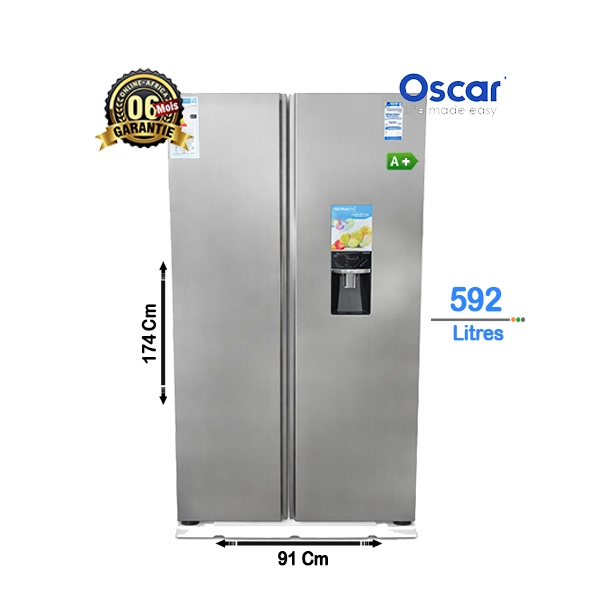 OSCAR American Refrigerator 592L – OSC-592WDSS | Double Door, Water Dispenser & No Frost