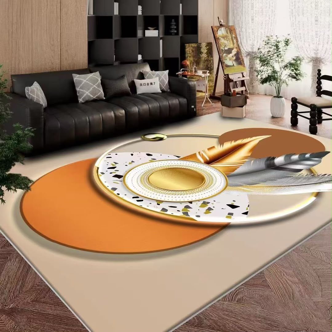 Modern Art Deco Geometric Records & Golden Discs Rug 200x300cm