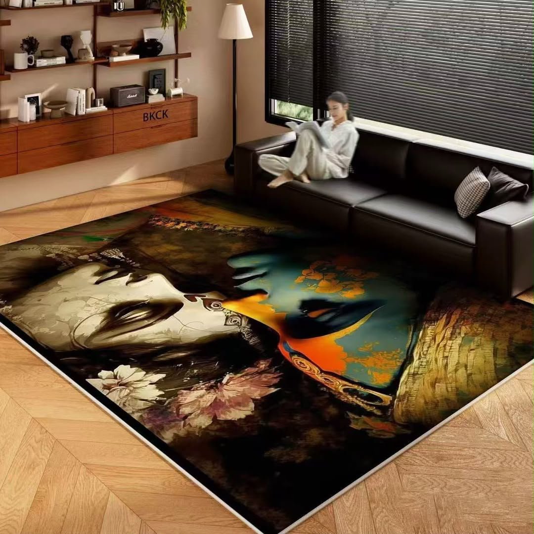 Surreal Venetian Mask Abstract Art Living Room Rug 200x300cm